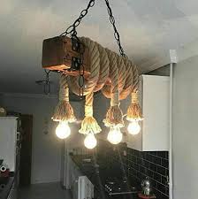 wood beam & rope chandelier, kitchen