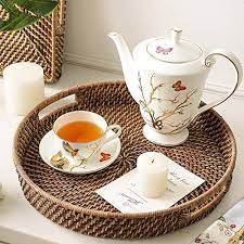 Our woven tray is more than just a kitchen tray. Round Rattan Woven Serving Tray With Handles Ottoman Tray For Breakfast Drinks Snack For Coffee Table Home Decorative 11 X1 6 Honey Brown Buy Online At Best Price In Uae Amazon Ae