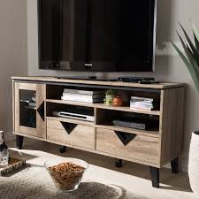 Modern tv stand unit in light matt grey, white gloss and oak wood effect finish, with 1 drawer and 1 cabinet. Modern And Contemporary Light Brown 55 Inch Tv Stand Cardiff Rc Willey