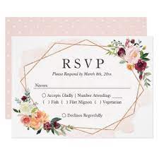 Modern Geometric Frame Floral Wedding Rsvp Reply Zazzle Com Geometric Wedding Invitation Floral Invitation Floral Wedding