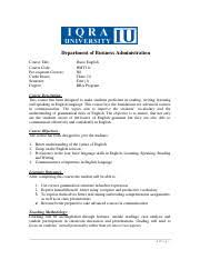 Business Communication Bba Pdf Department Of Business Administration Course Title Course Code Pre Requisite Courses Credit Hours Semester Degree Course Hero