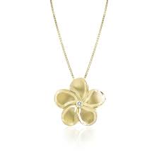 14k Yellow Gold Queen Plumeria Slide With Diamond Diamond 14k Yellow Gold Hawaiian Jewelry