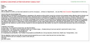 This cover letter was written by our experienced resume writers specifically for this profession. Artist Consultant Offer Letter