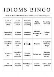 The worksheets in this area help students learn some new idioms as well as their use within sentences. Idioms Bingo Esl Worksheet By Matthew Curtis