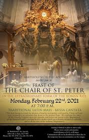 Bishop greg kelly's emphasis on the call to love one another linked his homily's prominent themes of gratitude and gospel values when he served as the main celebrant of a special mass at st. Feast Of The Chair Of St Peter Traditional Latin Mass Saint Bartholomew Catholic Church Katy February 22 2021 Allevents In