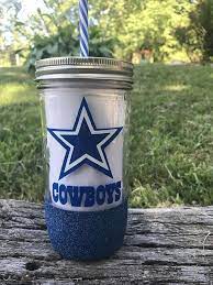 Dallas Cowboys Glitter Dipped Mason Jar Tumbler Dallas Mason Jar Tumbler Glitter Mason Jars Mason Jar Cups