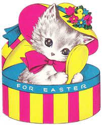 Vintage Easter Card Cat In Hat Box Vintage Easter Cards Easter Cats Vintage Easter