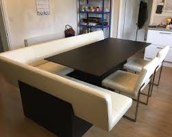 Kealive dining table set kitchen table with bench 5 pieces modern wood table top 2 benches and 2 stools, kitchen dining room furniture set 43.3''l x 27.6''w x 29.5''h metal frame, brown 4.4 out of 5 stars 239 Dark Wood Poggenpohl Draenert Collaboration Kitchen Dining Table With Bench And Chairs Used The Used Kitchen Company