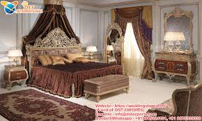 Carvings and tufted leather headboard. Luxury Master Bedroom Wooden Furniture Set Wedding Stages