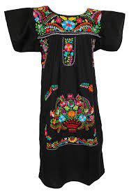Mexican Dress Traditional Floral Black Puebla Dress Fiesta Dress Mexican Fiesta Dresses