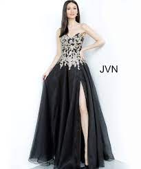 A gorgeous color combo, a black and gold dress is a welcome addition to any woman's closet. Jvn64088 Dress Jvn Black Gold Strapless Embroidered Prom Gown
