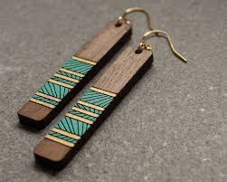 Lines Earrings Teal Earrings Handmade Wood Jewelry Joyo 1 Homemade Necklaces Wood Earrings Wood Jewellery