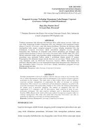 Anis widyawati 115020101111014 jurusan ilmu ekonomi fakultas ekonomi dan bisnis universitas brawijaya malang 2017 Pdf Pengaruh Leverage Terhadap Manajemen Laba Dengan Corporate Governance Sebagai Variabel Pemoderasi