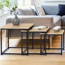 Descriptif Du Lot De 3 Tables Basses Gigognes Detroit Style Industriella Structure Carree En Metal Noir Et Le En 2020 Table Basse Gigogne Table Basse Table Basse Salon