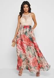 Lace Top Floral Print Dress