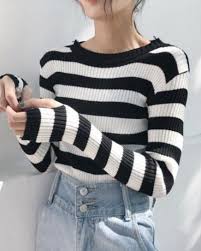 Black And White Striped Shirt Womens Black And White Striped T Shirt With Thumb Holes Long Sleeve Knitted Tee For Women White Shirts Women Black And White Outfits For Teens Black And White Shirt