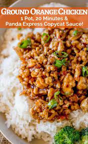Ground Orange Chicken Is Made In One Pan And Only Takes 20 Minutes Using A Panda Express Copycat Sauce So Much He Ground Chicken Recipes Asian Recipes Recipes