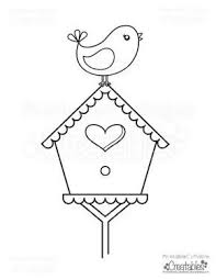 Bird Perched On Birdhouse Free Printable Coloring Page Bird Template Bird Embroidery Pattern Embroidery Patterns Free