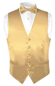 Black And Gold Bow Tie Amazon Biagio Men 39 S Silk Dress Vest Amp Bow Tie Solid Gold Color Bowtie Set At Amazon Men S Clothing Store Business Suit Vest And Bow Tie Gold Vests Vest Dress