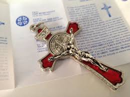 3 St Benedict Medal Cross Red And Silver Etsy Cross Medal St Benedict Cross Medals