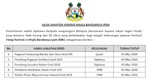 Portal ini diwujudkan untuk membantu golongan b40, yang sekarang ini jalan ipoh, jalan sultan ismail, jinjang, kenny hills, klcc, kl sentral, kuchai lama, mid valley, old. Jawatan Kosong Terkini 2020 Di Majlis Bandaraya Ipoh Mbi