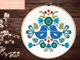 Counted Cross Free Bird Cross Stitch Patterns To Print Bird Cross Stitch Folk Floral Modern Cross Stitch Pattern Flower Wreath Counted Cross Stitch Chart Hoop Embroidery Instant Download Folk Embroidery Modern Cross Stitch Patterns Modern Cross Stitch