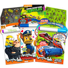 I ran across this kinda nifty hot wheels coloring and activity book. Imagine Ink Coloring Book Bundle Including 3 No Mess Magic Ink Activity Books Featuring Hot Wheels Paw Patrol And Despicable Me Minions With 600 Blaze And Tmnt Stickers Buy Online In Bahamas