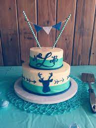 Turquoise Navy Blue Deer And Arrow Baby Shower Cake Baby Shower Cakes For Boys Baby Shower Cakes Shower Cakes