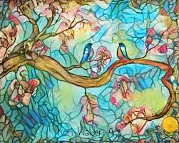 Bird On Tree Branch Painting Birds On A Zen Tree Branch Art Print Digitally Enhanced Art From My Original Painting Bird Decor Bird Art Wall Art Home Decor Birds Tree Branch Art Bird Art Branch Art
