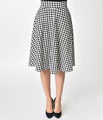 Black And White Houndstooth Skirt Unique Vintage Black White Houndstooth High Waist Vivien Swing Skirt Swing Skirt Skirt Fashion Houndstooth Skirt