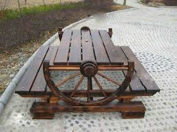 Picnic Table Wagon Wheel Outdoor Wood Furniture Woodworking Woodworking Table