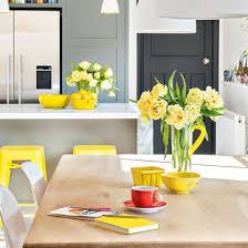 Smart Tones Of Grey Kitchen With Bright Yellow Accents Ideal Home Yellow Kitchen Accents Yellow Kitchen Decor Modern Kitchen Pictures