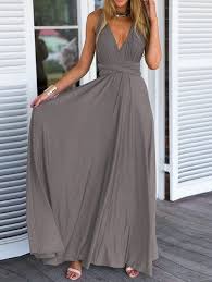 Grey Deep V Neck Self Tie Maxi Dress Tie Maxi Dress Fashion Maxi Dress