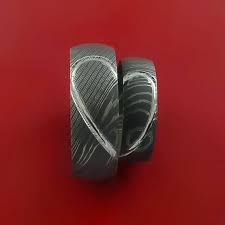 Matching Damascus Steel Heart Carved Ring Set Wedding Bands Genuine Craftsmanship Damascus Steel Ring Damascus Steel Wedding Band Carved Ring