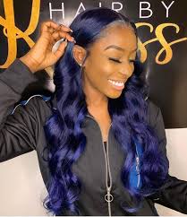 Ulovewigs Human Virgin Hair Pre Plucked Lace Front Wig And Full Lace Wig For Black Woman Free Shipping Ulw0197 Blue Hair Black Girl Hair Color For Dark Skin Blue Hair