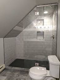 After scouring the internet for days and not being able to to find an acceptable solution to installing a shower rod in our slanted ceiling bathroom. Open Shower American Glass Mirror
