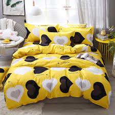Yellow Color Bed Sheet Set Heart Pattern Printed Bedding Sets Queen King Size Bed Linen Single Duvet Cover Sheet Pillowcase Bedding Sets Aliexpress