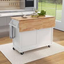 White Kitchen Island Rubber Wood