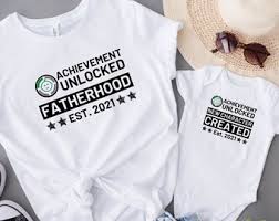 Achievement unlocked fatherhood and new character created matching shirts and bodysuit. Achievement Unlocked Fatherhood Etsy