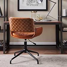 This rustic log executive desk chair is handcrafted from natural hickory logs for cabin, lodge, mountain, and camp decors. Amazon Com Volans Leather Office Chair Mid Century Vintage Swivel Office Desk Chair No Wheels Adjustable Height Task Chair With Armrest Brown Kitchen Dining
