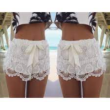 Petit nœud en satin à l'avant. Femme Shorts De Plage Dentelle Ceinture Blanc Blanc Cdiscount Pret A Porter