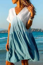 Casual Loose Gradient V Neck Mini Dress Immorgo In 2020 Short Sleeve Mini Dress Fashion Women