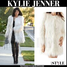 Black And White Faux Fur Coat Kylie Jenner In White Faux Fur Coat And Black Leather Leggings I Want Her Style What Celebrities White Faux Fur Coat Black Leather Leggings White Faux Fur