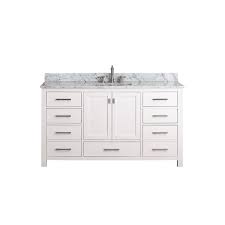 48wx22dx34.2h,white paint,undermounted ceramic square sink,1 inch carrara marble top,nickel brushed handles.soft closing hardwares,solid and hardwood plywood Avanity Modero 61 In Single Sink White Bathroom Vanity With Marble Top Rona