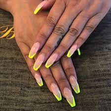 V Shape Yellow French Nails By Vicky Bellagiostudiosalon Sanjose Bayarea Bayareaa Acrylic Nails Yellow French Tip Acrylic Nails Short Acrylic Nails Designs