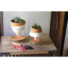 Maybe you would like to learn more about one of these? White And Terracotta Small Clay Funnel Planter With Wire Base H8724 The Home Depot Funnel Planter Planters Terracotta Planter
