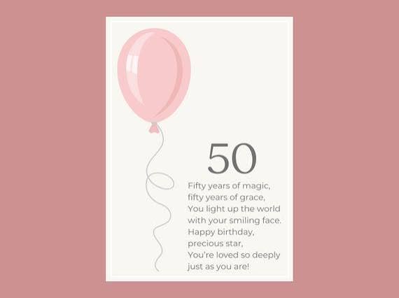 Poema imprimible para el 50 cumpleaños. Recuerdo digital para celebrar este hito. - Etsy España