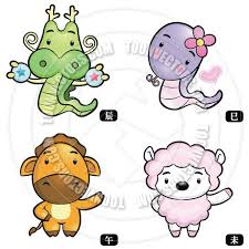 Cartoon Chinese Zodiac Animals Dragon Snake Horse And Ram Goroskop Vdohnovenie