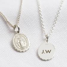 Explore the virgin mary necklace from sett & co. Personalised Initials Sterling Silver Miraculous Medal Necklace