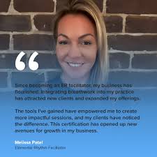 ✨ Meet Melissa Patel, a Certified Elemental Rhythm Facilitator ✨ Since  becoming an ER facilitator, Melissa's business has flourished. Integrating  breathwork into her practice has attracted new clients and expanded her  offerings.